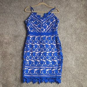 Adelyn Rae Blue Dress with cream underlay